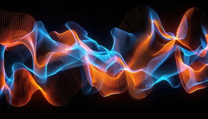 Wall Mural - A vibrant display of undulating neon waves in shades of red and blue, creating a mesmerizing effect. AIG62