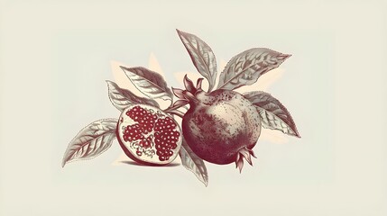 Vintage style illustration engraving of pomegranate fruit