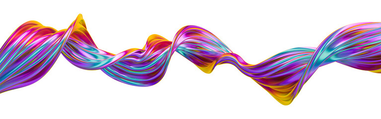 Wall Mural - Abstract metallic colorful line flow. Isolated twisted iridescent ribbon. 3D rendered art.