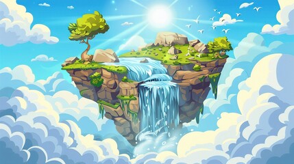 Sticker - Floating Island Paradise with Waterfall