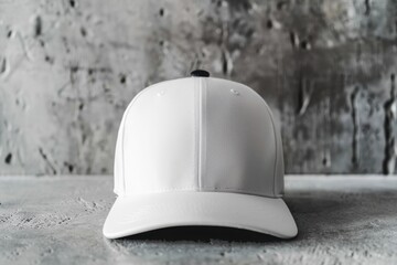 White baseball hat mock up on concrete surface