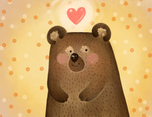 Cute Bear with Heart and Polka Dots