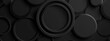 © Aloy - Sleek black background with circular patterns for design, banner template