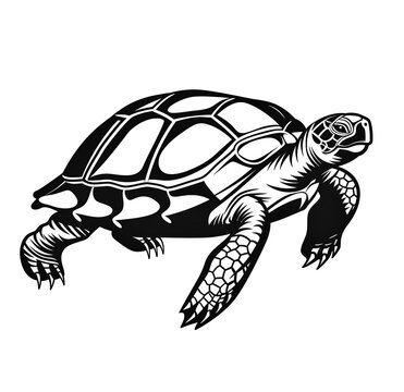 turtle on a white, style of a coloring book, black and white on a solid background