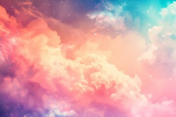 Sticker - Vibrant and ethereal image of clouds and stars with a soft pastel gradient