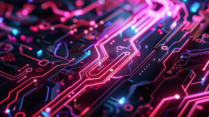 High-Tech Design with Neon Circuits and Black Backdrop