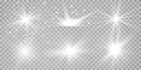 Wall Mural - white glowing light explodes on a transparent background. sparkling magical dust particles. bright s