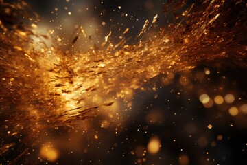 Texture, explosion background illustration of bright gold particle dust, generative IA