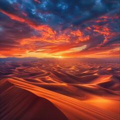 Poster - A beautiful sunset over a vast desert landscape. AI.