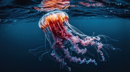 Wall Mural - A jellyfish floats gracefully in the ocean. AI.