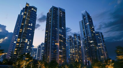 Sticker - Modern Skyscrapers Illuminated at Night