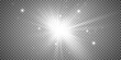 © exvanesko - White glowing light explodes on a transparent background. Sparkling magical dust particles. Bright Star. Transparent shining sun, bright flash. Vector sparkles. To center a bright flash.