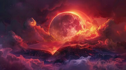 Poster - Red Moon Over Mountains: A Surreal Landscape