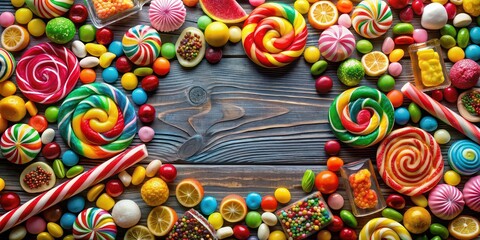 Canvas Print - Colorful assortment of various candies , sweets, confectionery, delicious, treats, sugar, candies, lollipops, gummy bears