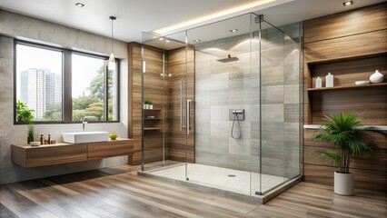 Canvas Print - Sleek contemporary bathroom with frameless glass shower and minimalist decor, bathroom, sleek, contemporary