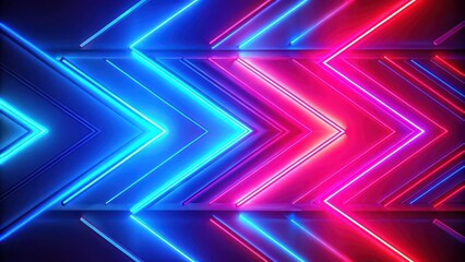 Wall Mural - Abstract neon render background with arrows pointing right direction in red, blue, and pink colors, neon, render, abstract