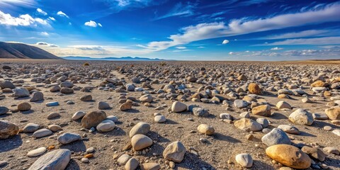 Canvas Print - Barren wasteland of scattered stones and rocks, desolate, arid, desolation, barren, empty, dry, wilderness, rugged, rocks