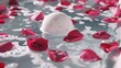 © Justlight - A bathtub filled with warm water and rose petals ready for a deliciously scented bath bomb to be dropped in.