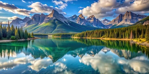 Sticker - Beautiful mountains overlooking a scenic lake, mountains, lake, landscape, serene, nature, reflection, water, peaceful