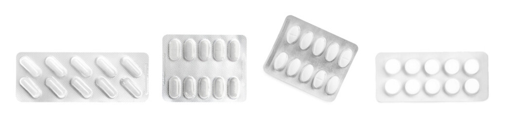 Wall Mural - Set of different antibiotics in blisters isolated on white
