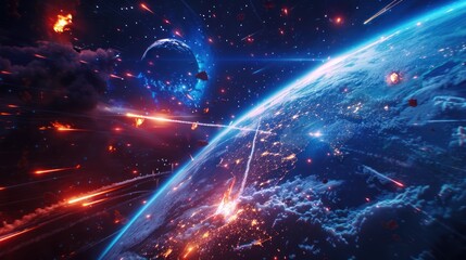 Wall Mural - Space Battle: Earth's Defence