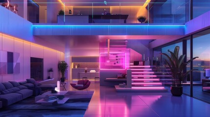 Canvas Print - Modern Interior Design with Neon Lights