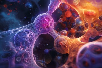 Poster - Digital illustration of neurons communicating via synapses, depicting neurotransmission