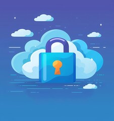 Poster - flat design vector illustration of a data protection concept with a padlock and cloud on a blue back