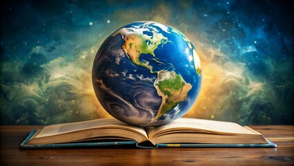 world book day with earth globe and book background.ai generative