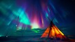 © OZTOCOOL - A colorful aurora is visible in the sky above a teepee