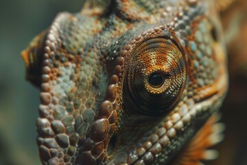 Canvas Print - Detailed macro shot of a textured iguana showing its eye and scale patterns