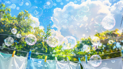 Wall Mural - Sparkly soap bubbles under high noon Midwestern July sun