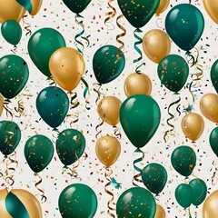 ribbon green confetti celebration balloon air anniversary background birthday carnival colourful gift Generative AI 