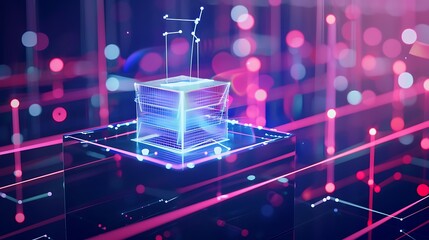 Poster - Abstract Digital Cube with Neon Lights