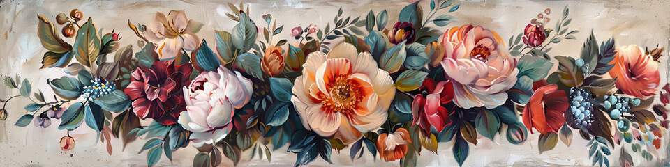 Wall Mural - a vintage oil painting of colorful flowers, generative AI