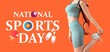 © Pixel-Shot - Young woman in sportswear and with fitness mat on orange background. Banner for National Sports Day