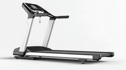 Compact treadmill, sleek design, black and silver, isolated on white background