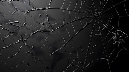Real creepy spider webs on black banner