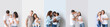 © Pixel-Shot - Set of happy couples with their babies on light background