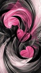 Wall Mural - Abstract Swirling Heart Pattern in Pink and Black