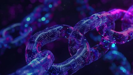 Poster - Abstract futuristic technology background. Digital data and blockchain technology concept with glowing digital chain. Blockchain background. Symbolizing big data security system tech and internet. 4K 