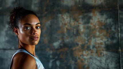 Wall Mural - Photograph a serious athlete in their uniform, their face set in determination, muscles tense, with a dramatic, shadowed backdrop that highlights their focused intensity.