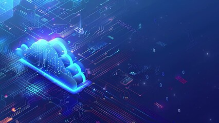 Poster - a cloud technology with isometric icons concept. abstract futuristic digital network connection. net