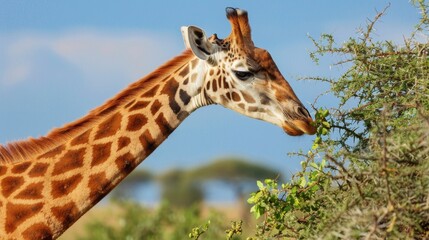 Giraffe Eating Leaves.