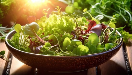 Wall Mural - Fresh Organic Garden Salad with Microgreens