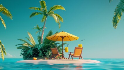 Wall Mural - Tropical Island Getaway with Yellow Umbrella