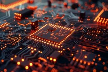 Poster - Close-up of a Circuit Board with Glowing LEDs