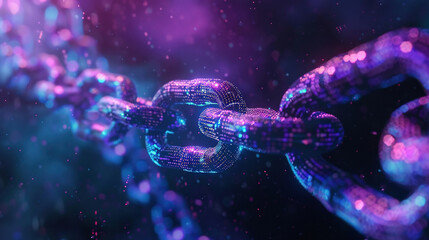 Poster - Abstract futuristic technology background. Digital data and blockchain technology concept with glowing digital chain. Blockchain background. Symbolizing big data security system tech and internet