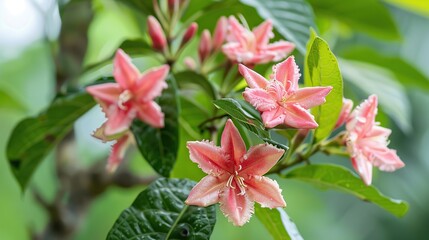 Wall Mural - Pink Flowers Blooming on a Branch