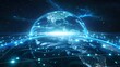 © Berkah - Mobile global internet communications. World wide web on phone via wireless satellite network technology. Smartphone digital connection at clouds services of all earth. Holographic abstract interface.